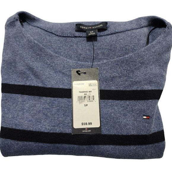 Tommy Hilfiger Womens Sweater Casual Striped 100% Cotton Blue Sz S - Picture 14 of 15